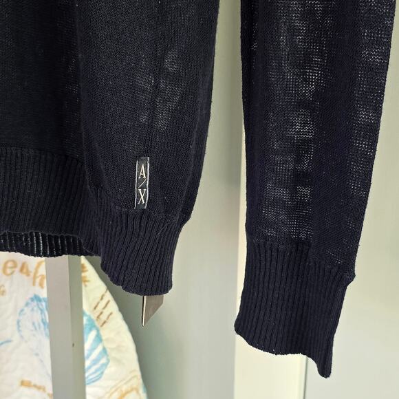 Y2K Armani Exchange Men's Semi Sheer Linen Blend Navy Sweater NWT NOS Size XL - Picture 4 of 9